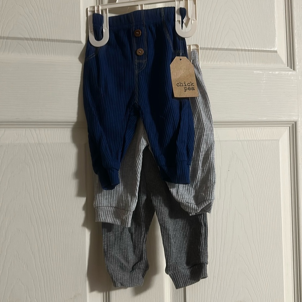 CHICK PEA THERMAL PANTS 3 PACK: BLUE/GRAY: NEW WITH TAGS: SIZE 0-3 MTH